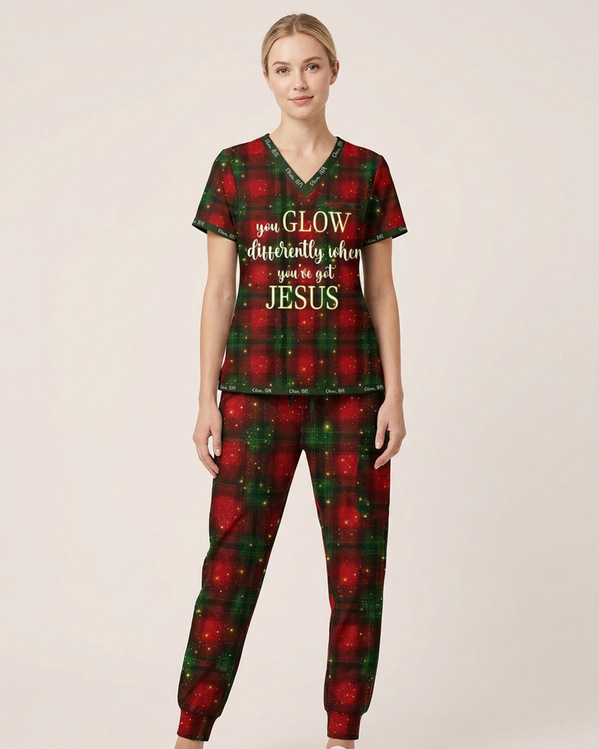 Personalized Name And Specialty You Glow Differently When You've Got Jesus Plaid Pattern Christmas Gift For Nurse Set