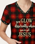 Personalized Name And Specialty You Glow Differently When You've Got Jesus Plaid Pattern Christmas Gift For Nurse Top