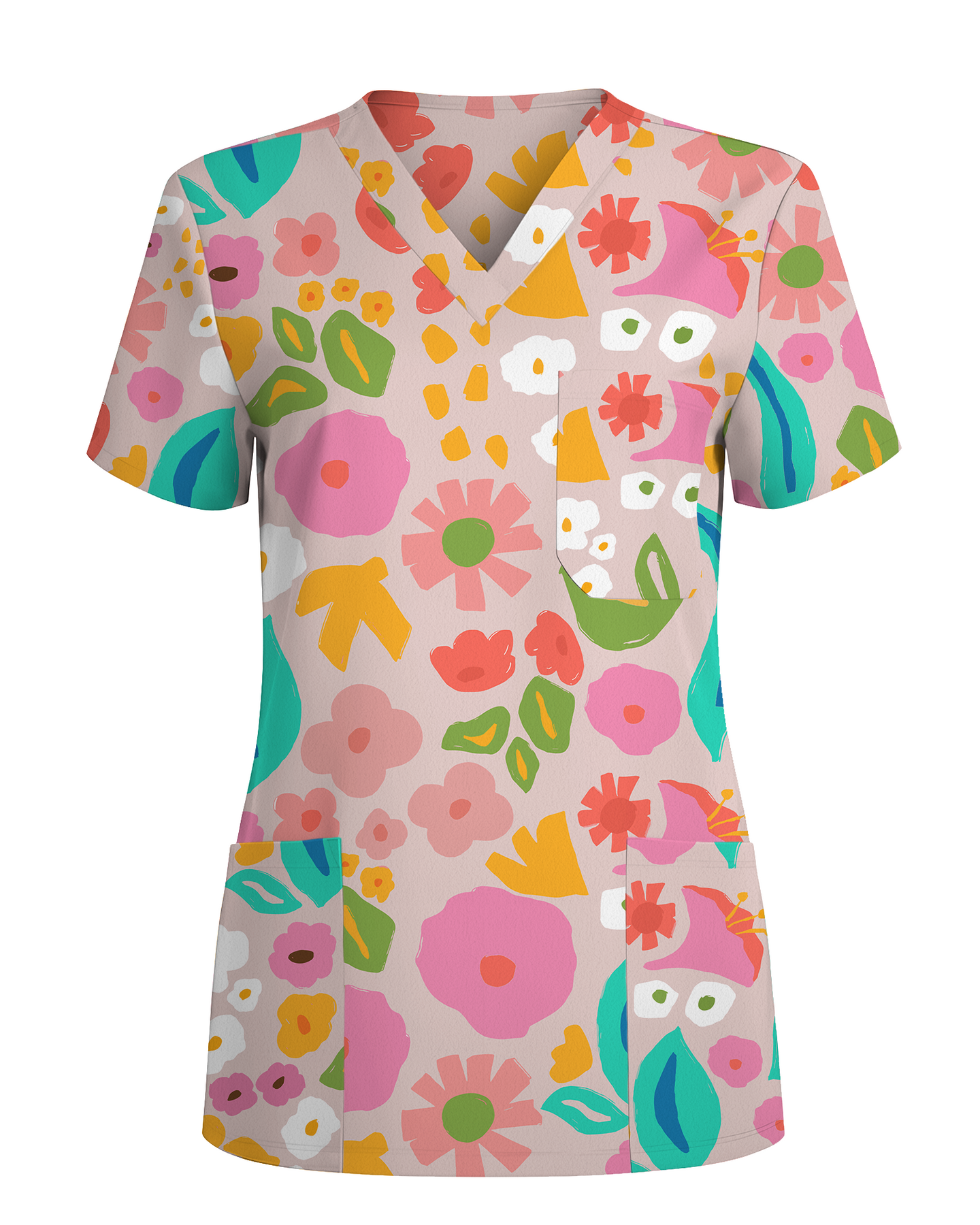 Abstract Garden Floral Harmony Women Scrub Top