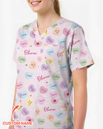 Personalized Candy Hearts Nurse Style Women Scrub Top