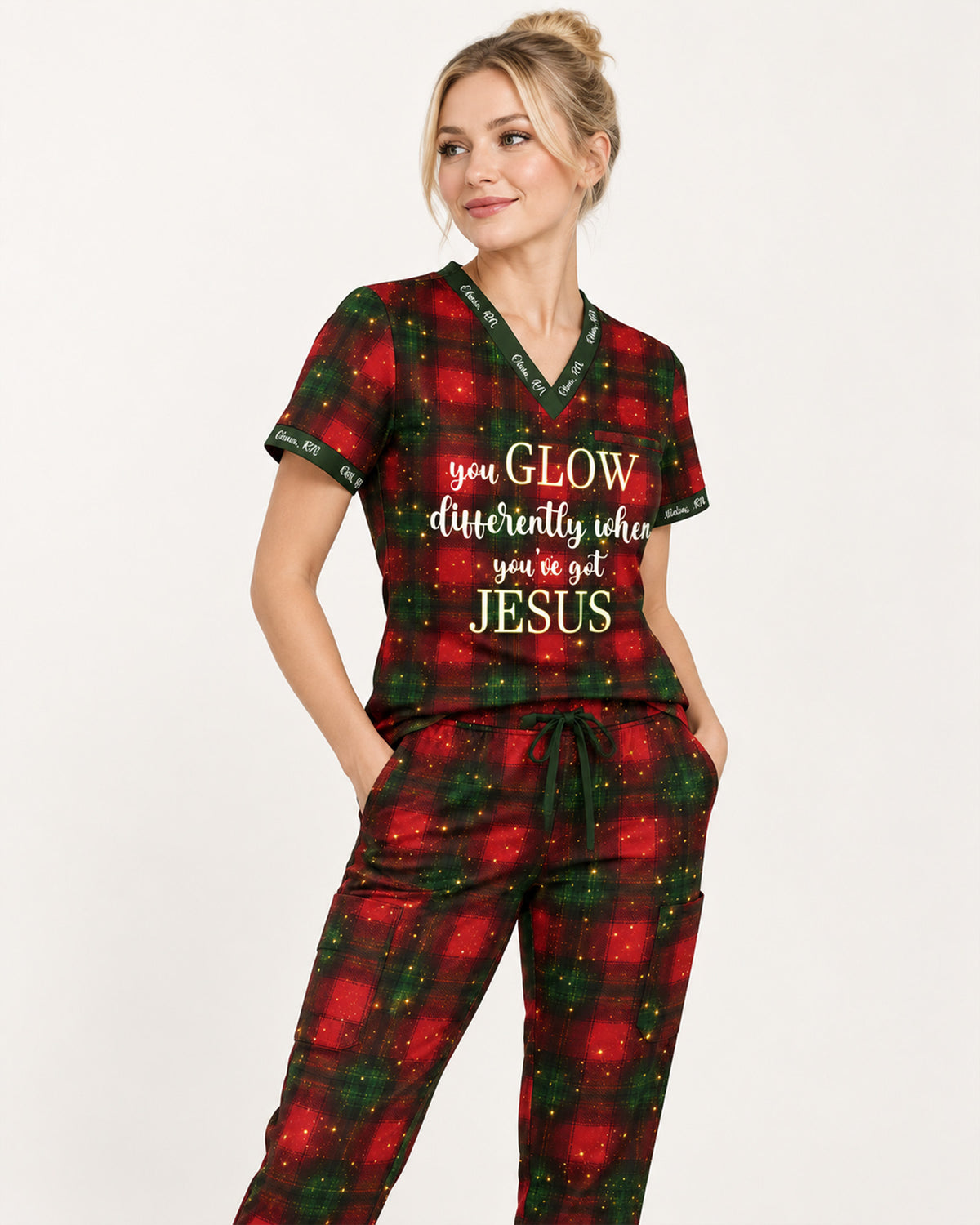 Personalized Name And Specialty You Glow Differently When You've Got Jesus Plaid Pattern Christmas Gift For Nurse Set