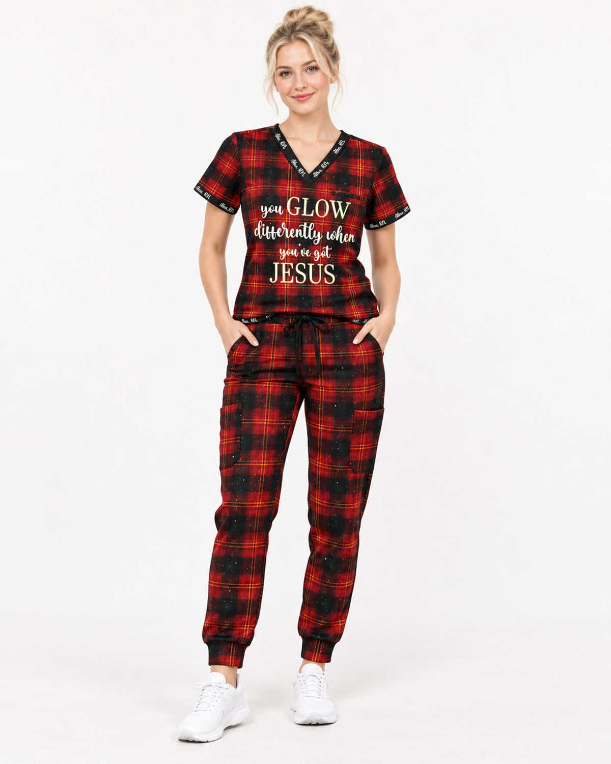 Personalized Name And Specialty You Glow Differently When You've Got Jesus Plaid Pattern Christmas Gift For Nurse Set
