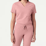 Women’s Slim Fit Tuckable V-Neck Scrub Top with 1 Chest Pocket and Stretch Panels