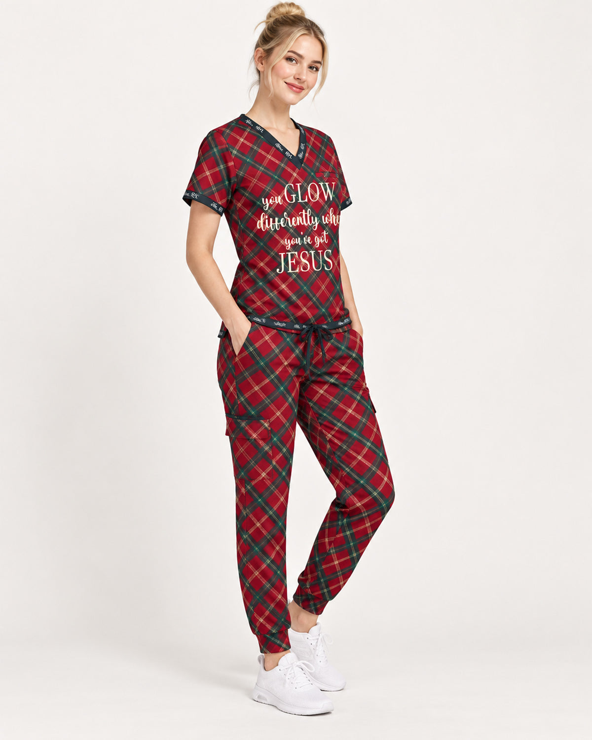 Personalized Name And Specialty You Glow Differently When You've Got Jesus Plaid Pattern Christmas Gift For Nurse Set