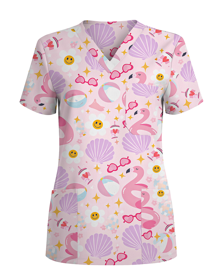 Beachy Vibes Coastal Sunshine Escape Women Scrub Top