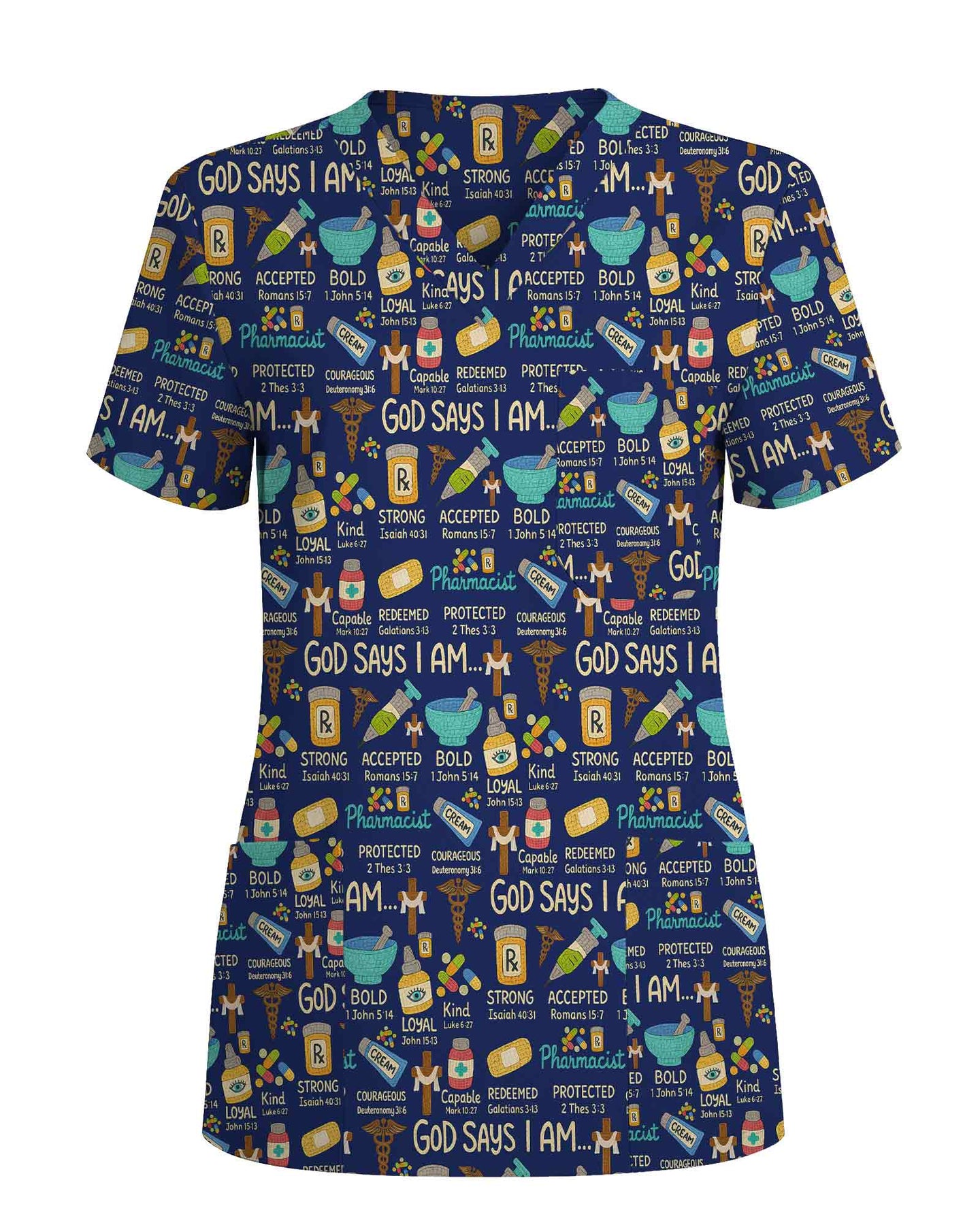 God Says I Am Pharmacist Scrub Top
