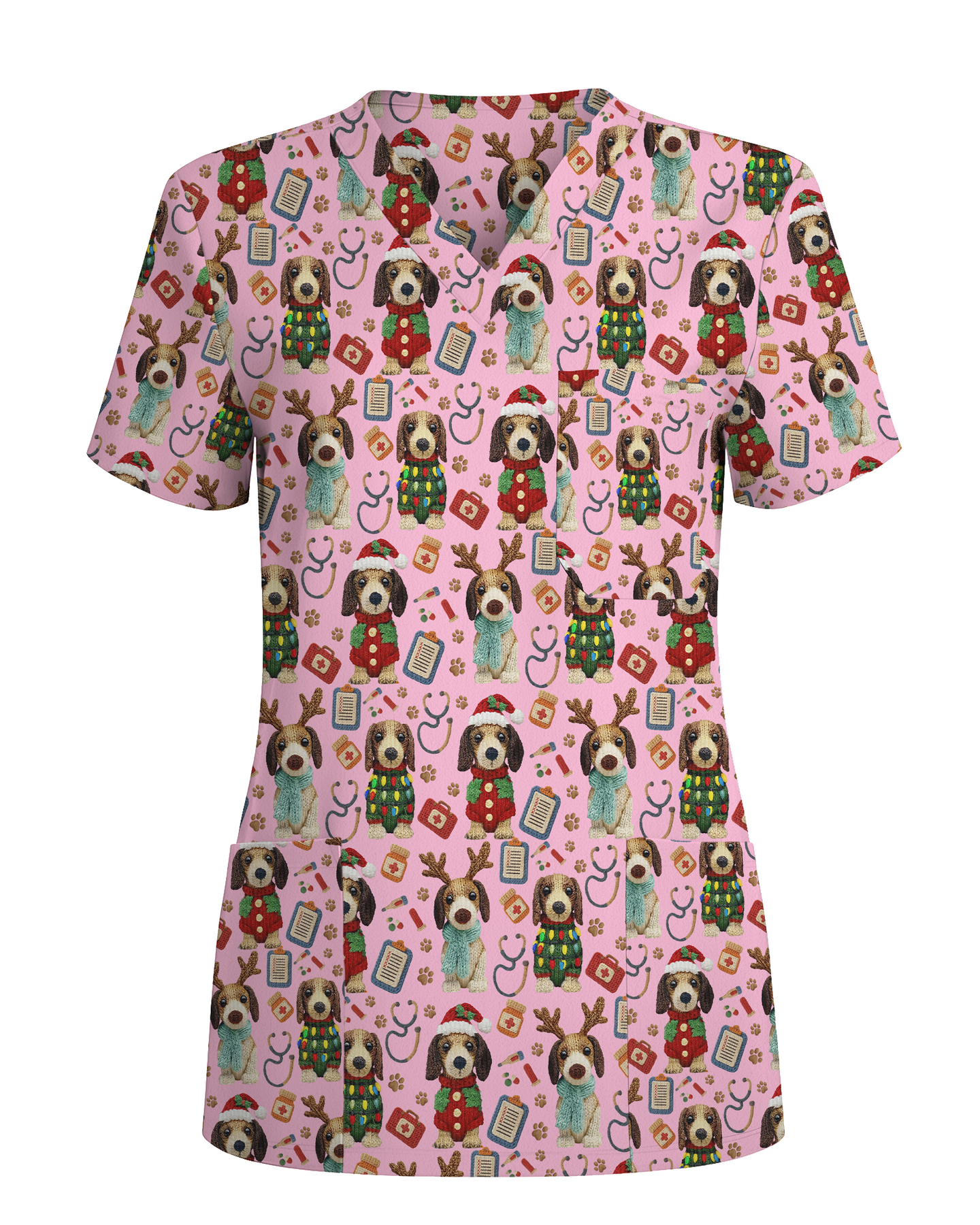 Knit Puppy Love Christmas Holiday Nursing Scrub Top