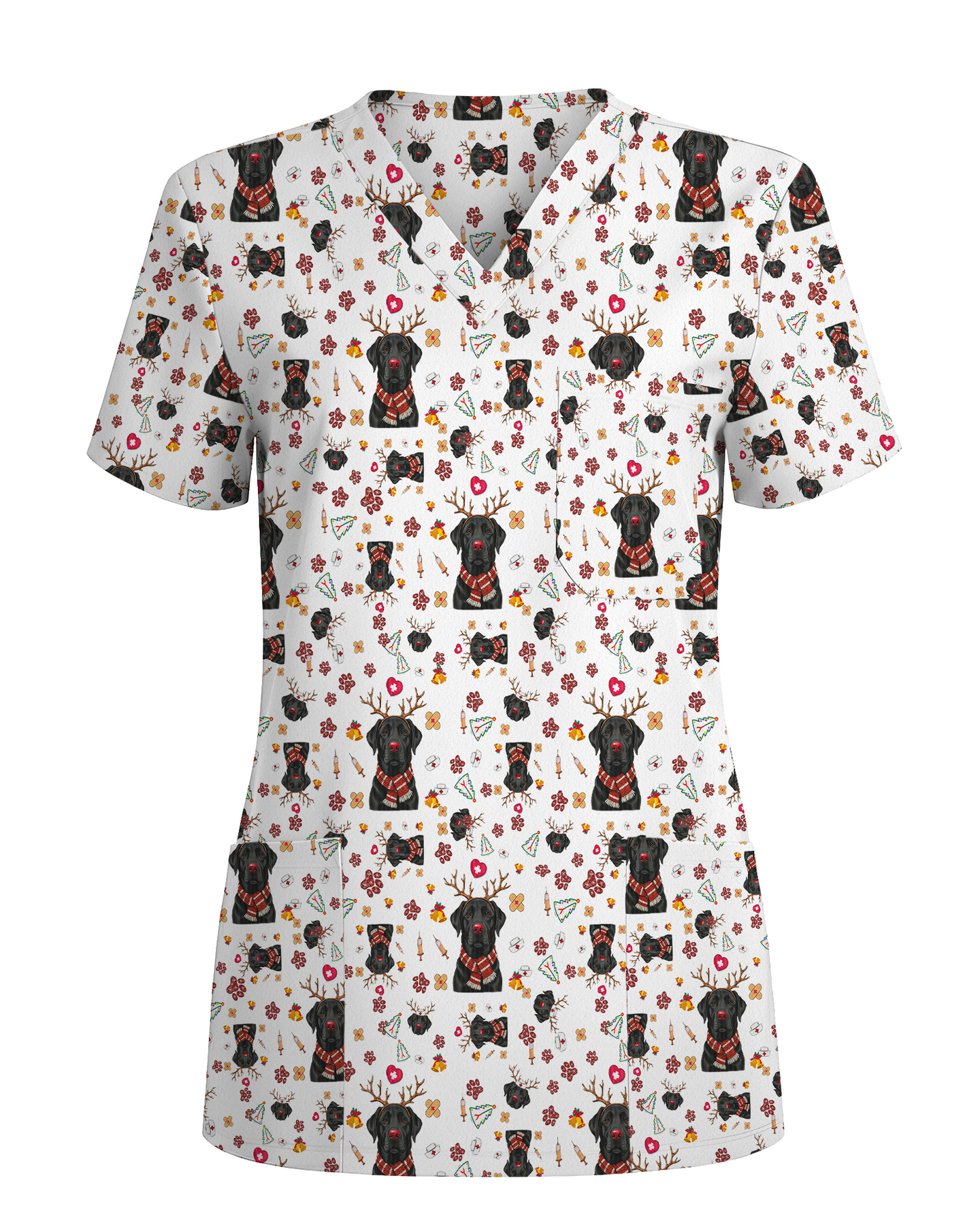 Funny Black Lab Reindeer Scrub Top