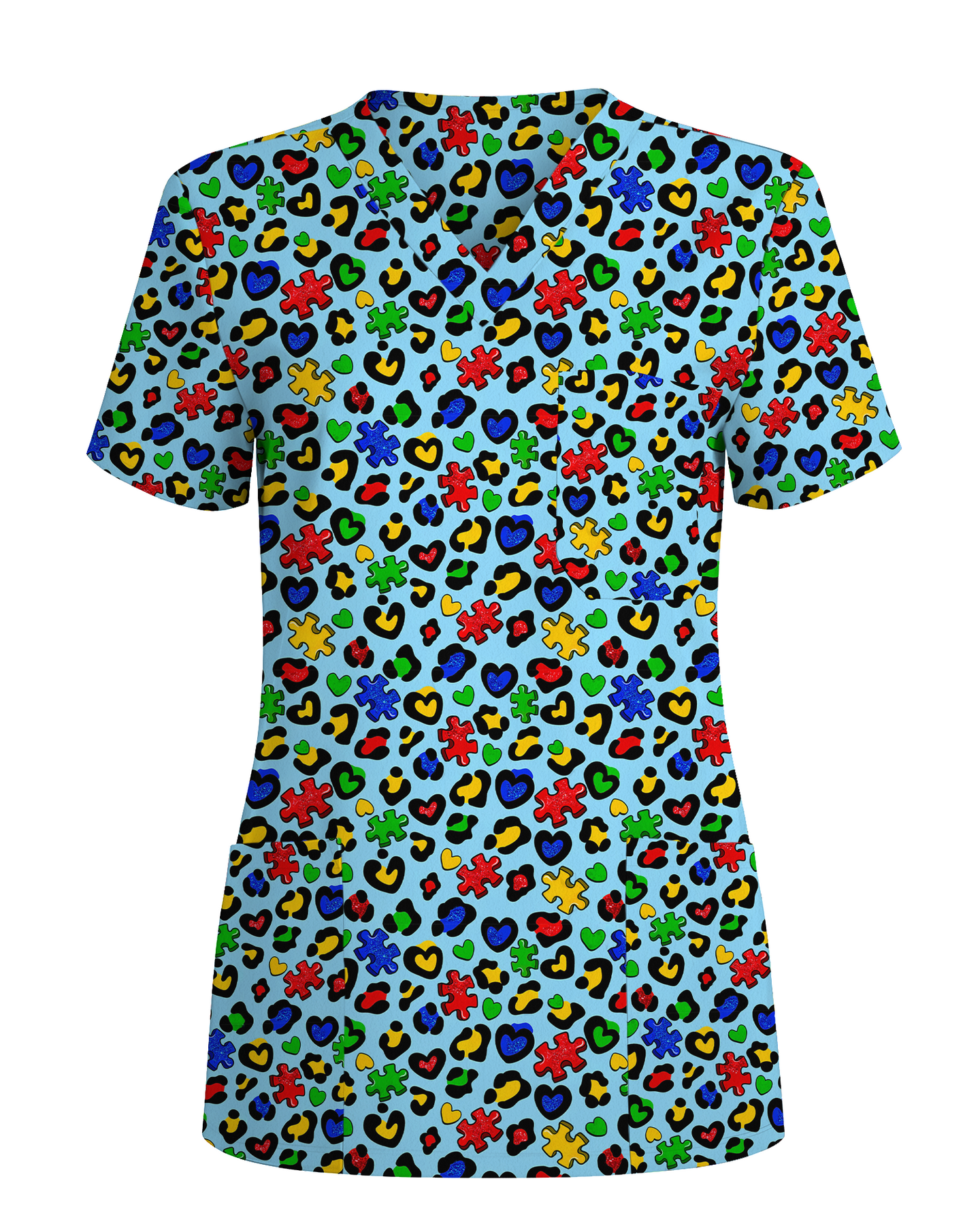 Autism Awareness Leopard Puzzle Piece Nurse Scrub Top