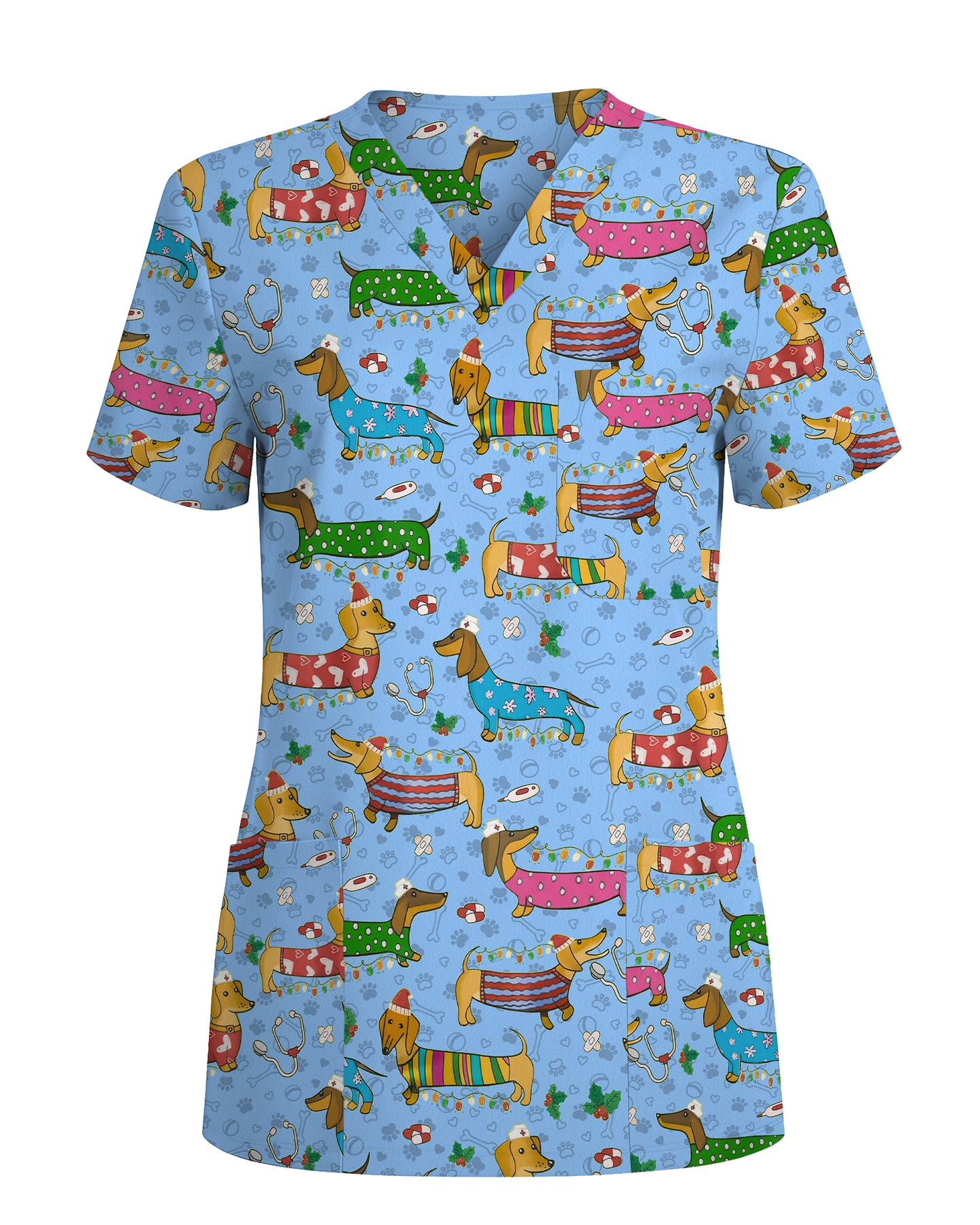 Christmas Dachshund Dog Nursing Scrub Top