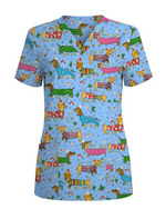 Christmas Dachshund Dog Nursing Scrub Top