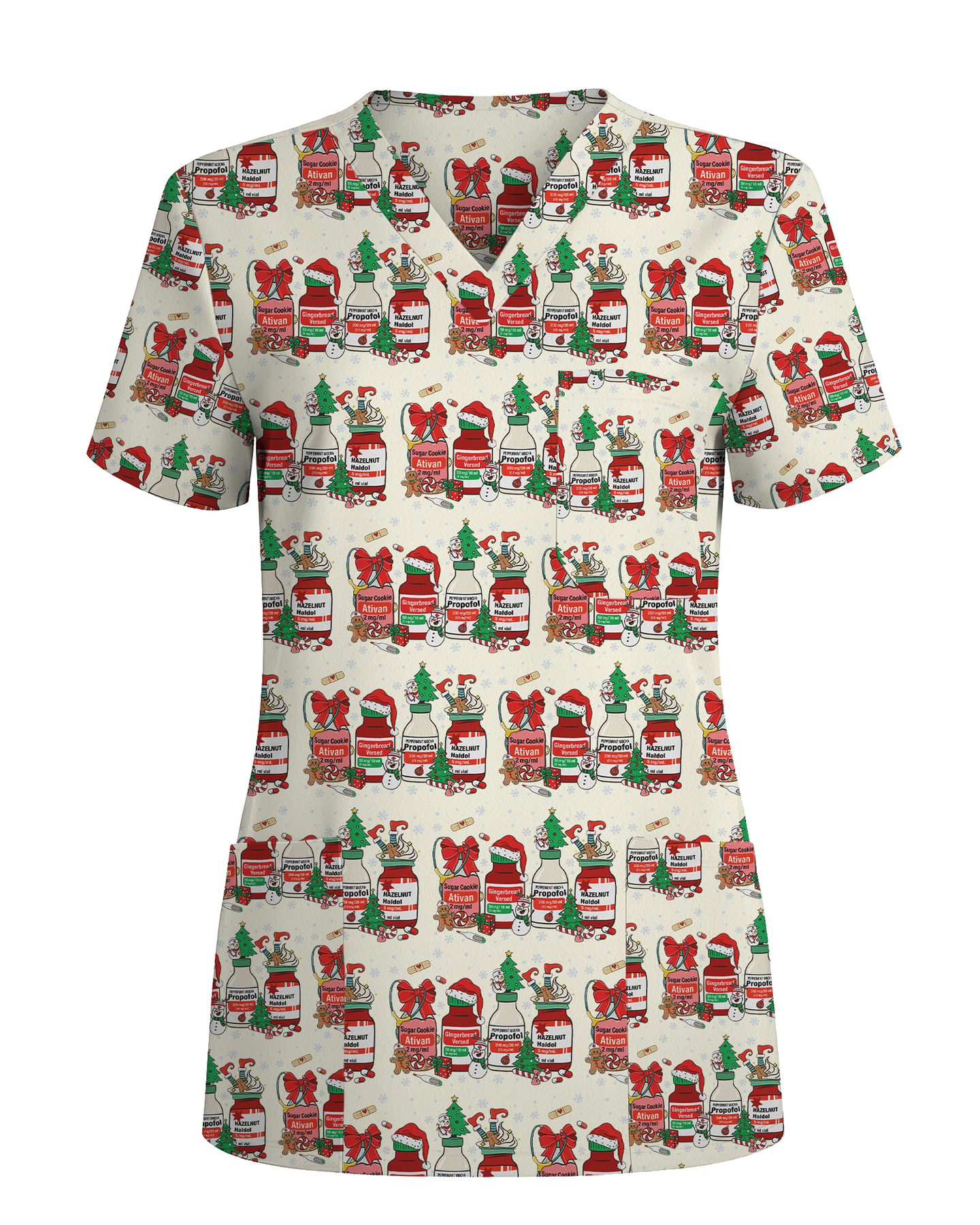 Funny Medical Christmas Medicine Bottle Nurse Scrub Top