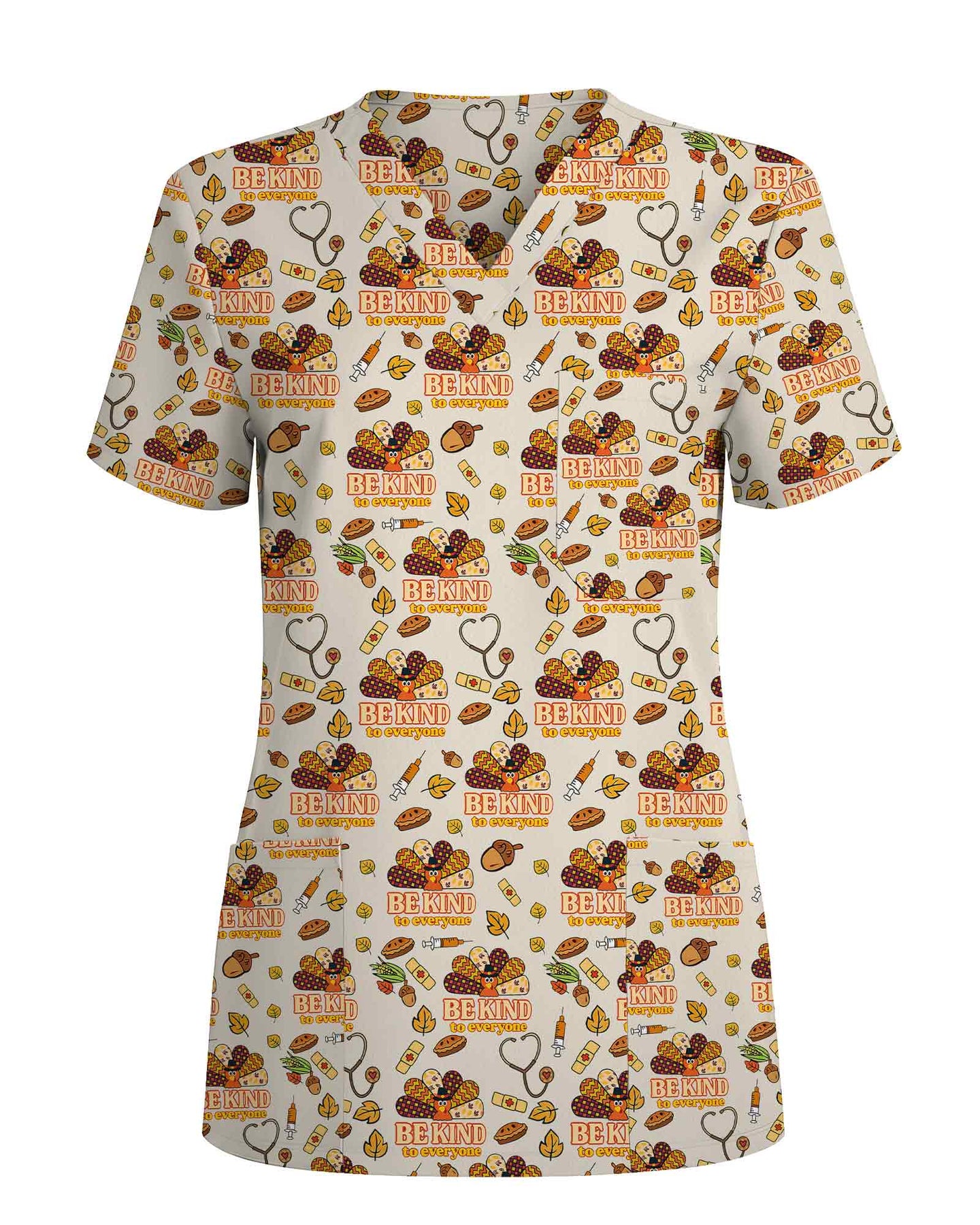 Thanksgiving Be Kind Turkey Medical Scrub Top