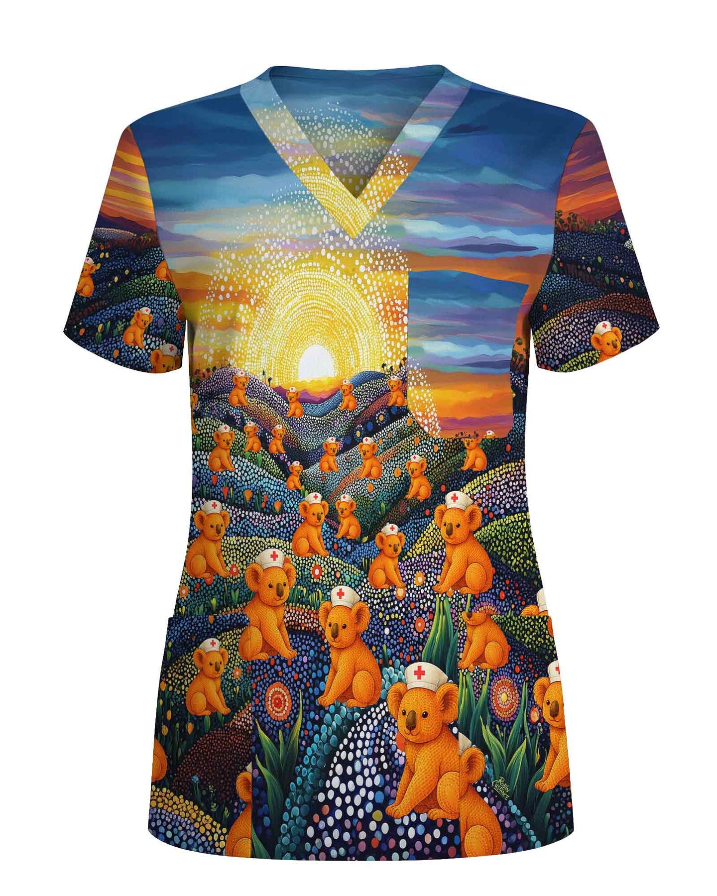 Australian Landscape Koala Nurse Medical Scrub Top