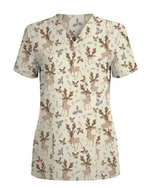 Christmas Reindeer Holiday Nursing Scrub Top