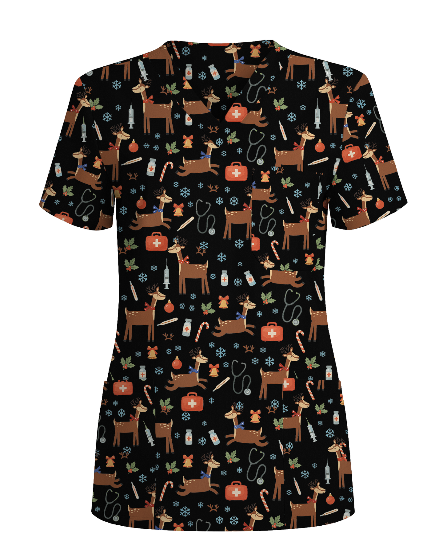 Oh Deer Christmas Holiday Nursing Scrub Top