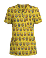 Yellow Cute Honey Bee Nurse Medical Scrub Top
