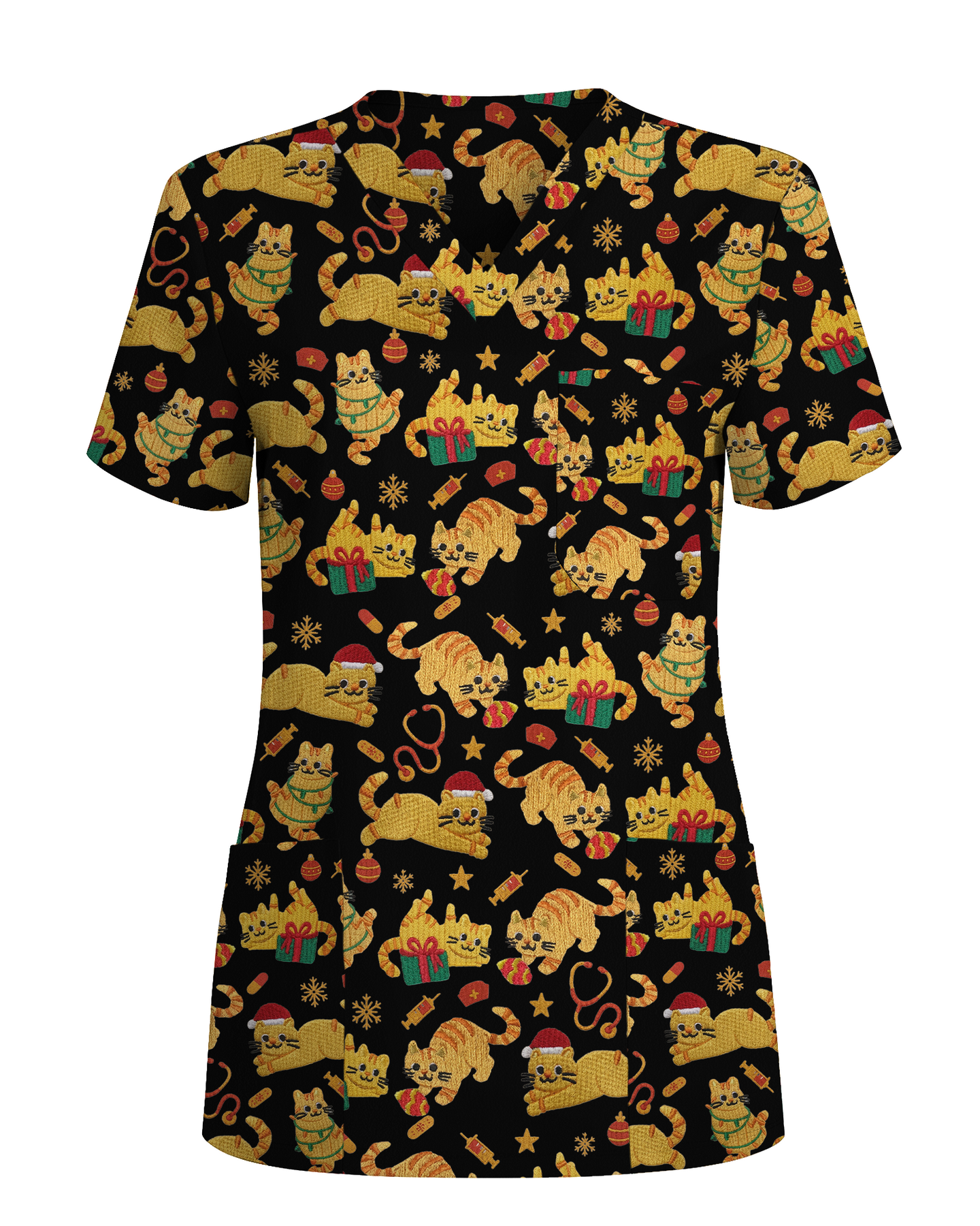 Cute Orange Cat Christmas Medical Nurse Scrub Top