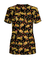 Cute Orange Cat Christmas Medical Nurse Scrub Top