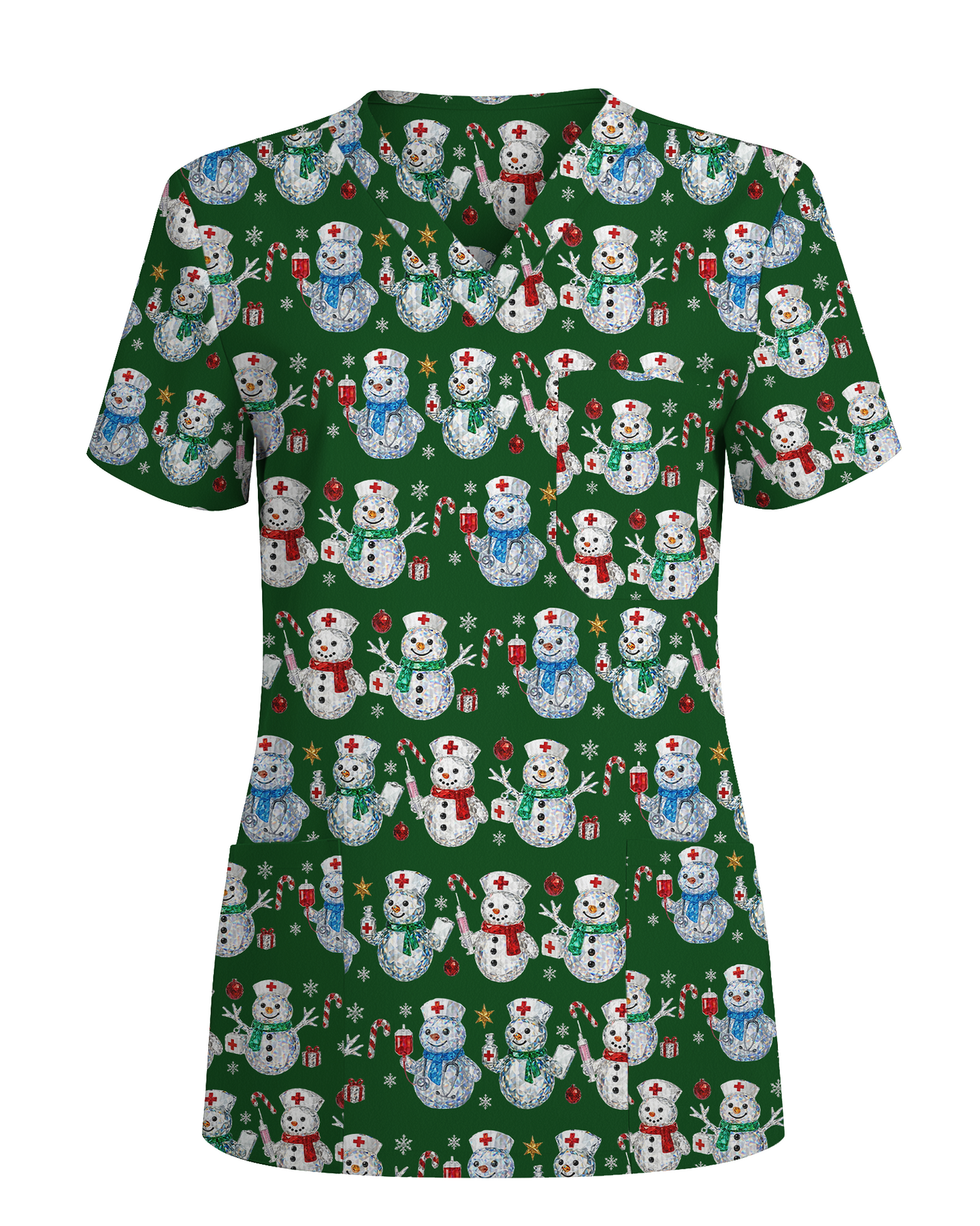 Funny Diamond Snowman Holiday Medical Scrub Top