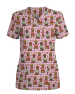 Cute Golden Retriever Christmas Medical Nurse Scrub Top