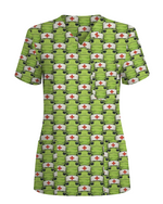 Adorable Green Froggy Medical Scrub Top