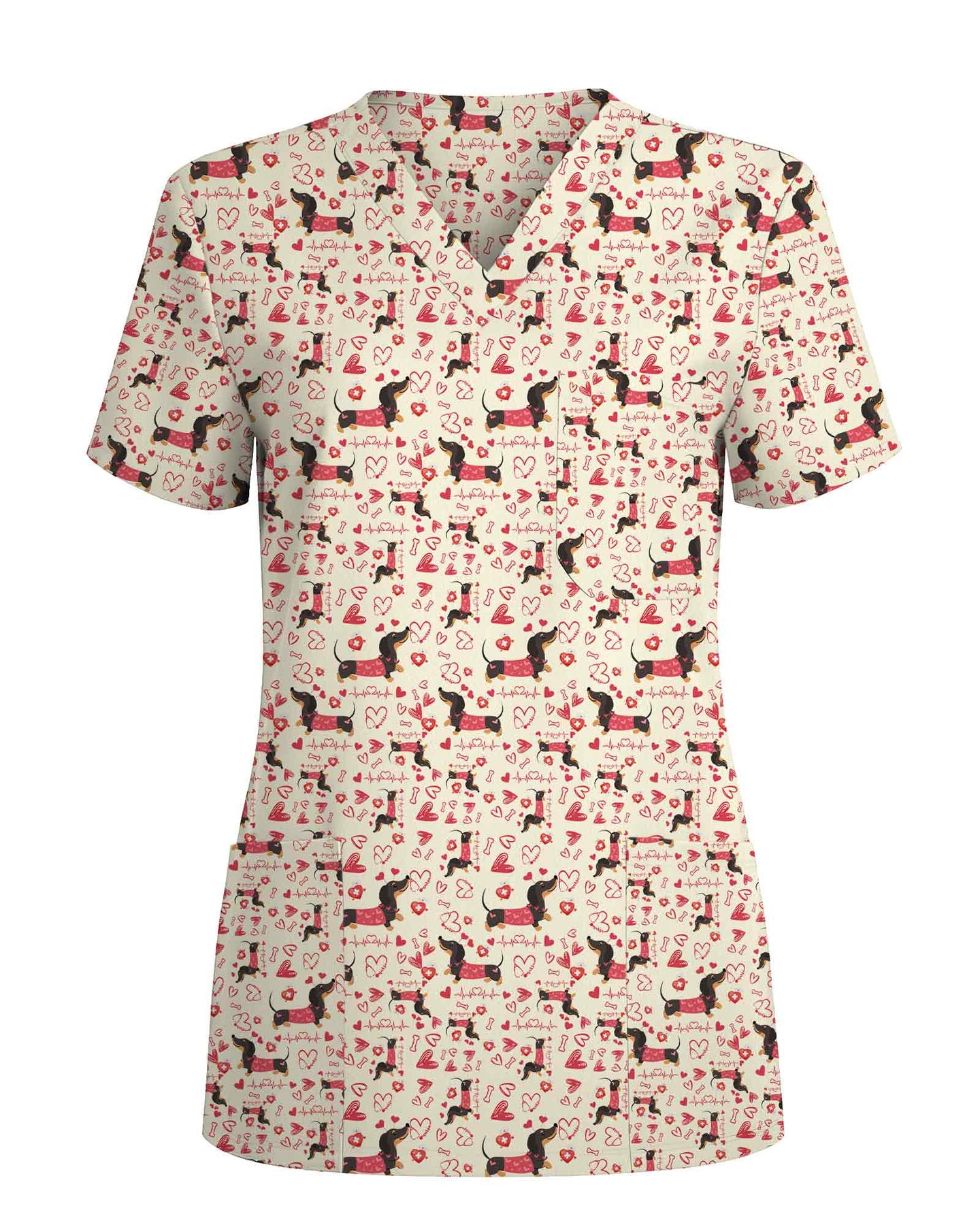 Dachshund Valentine Heart Scrub Top