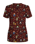Retro Pixel Horror Movie Monsters Nursing Scrub Top