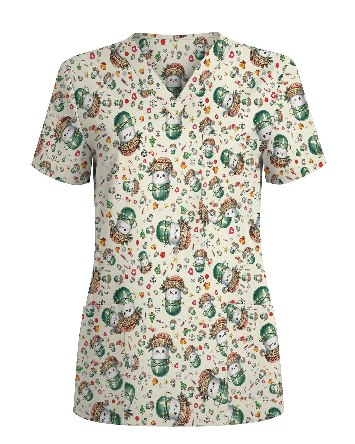 Cute Christmas Pill Capsule Nursing Scrub Top