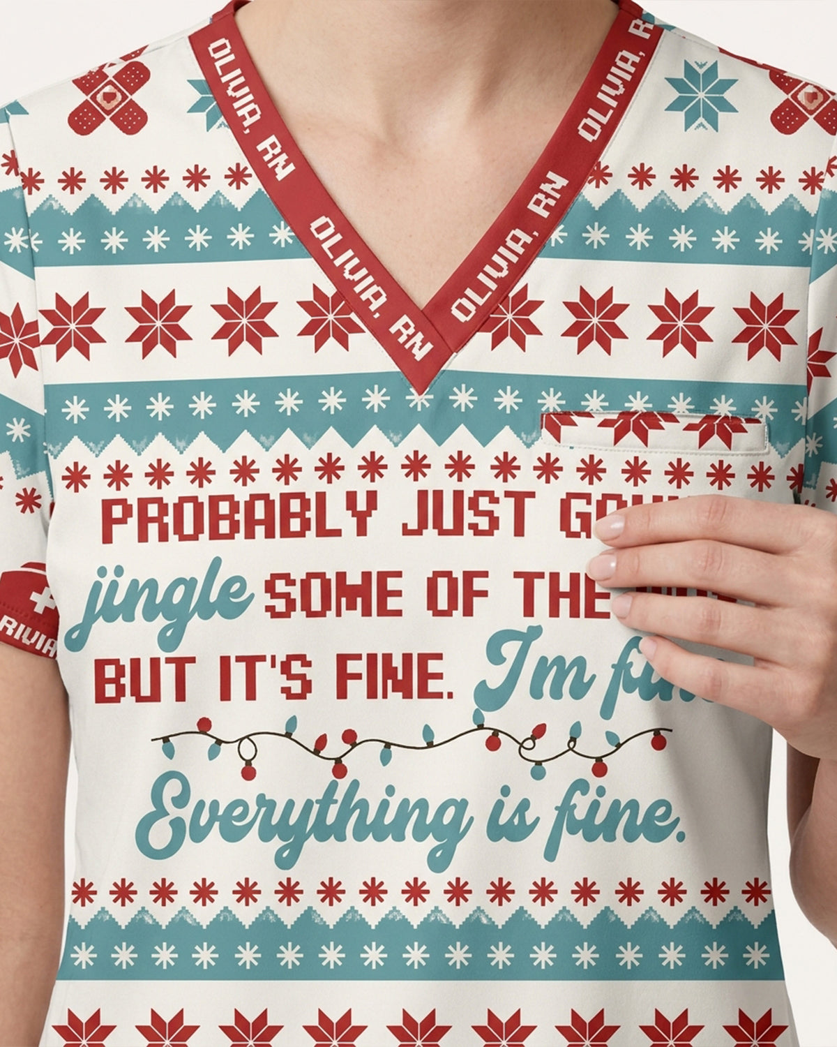 Personalized Name And Job Title Probably Just Gonna Jingle Some Of The Way I'm Fine Everything Is Fine Funny Christmas Gift For Nurse Top