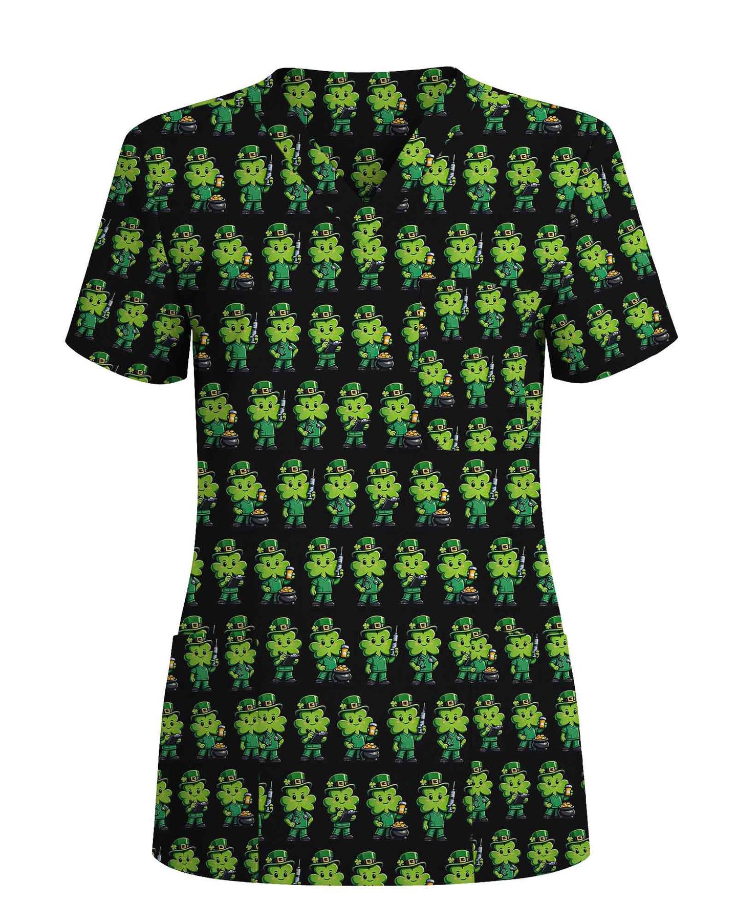 Lucky Shamrock Leprechaun St. Patrick's Day Scrub Top