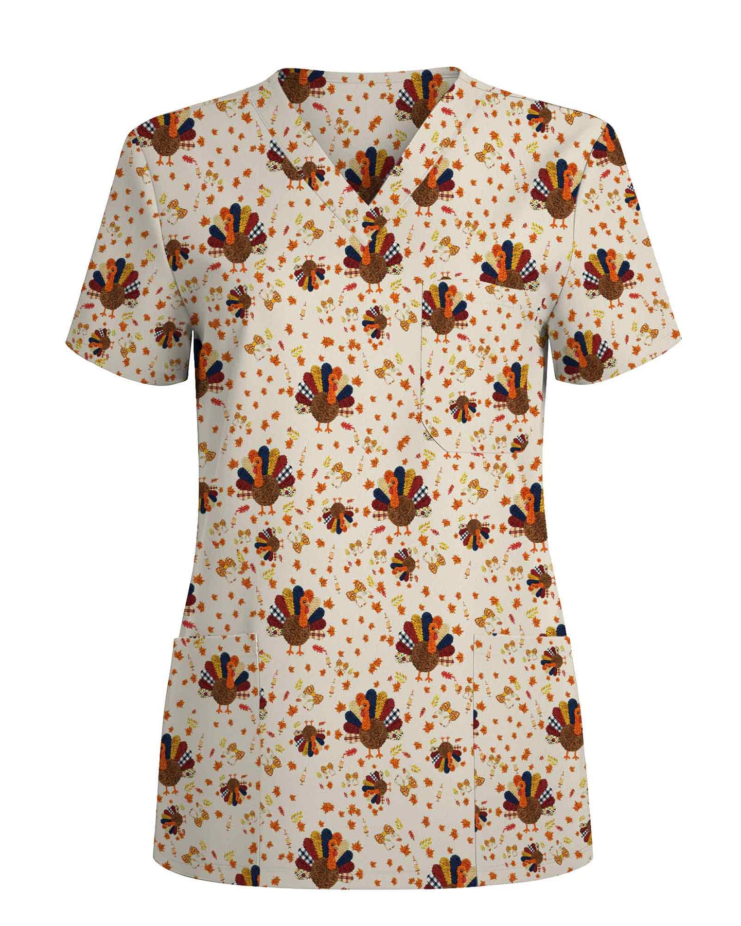 Thanksgiving Turkey Fall Scrub Top