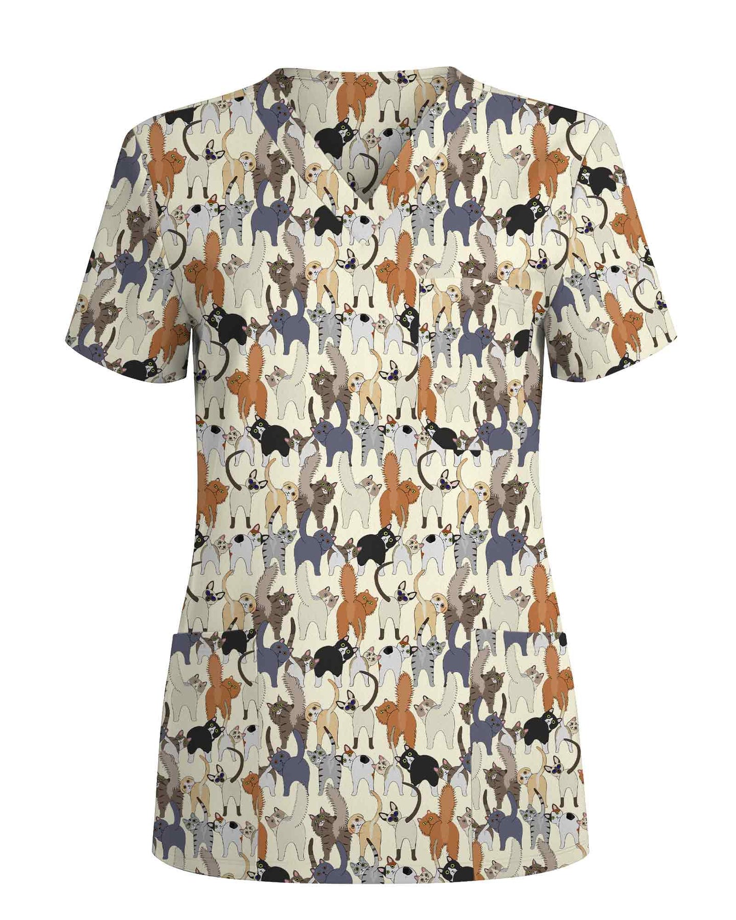 Playful Cat Butt Veterinary Scrub Top