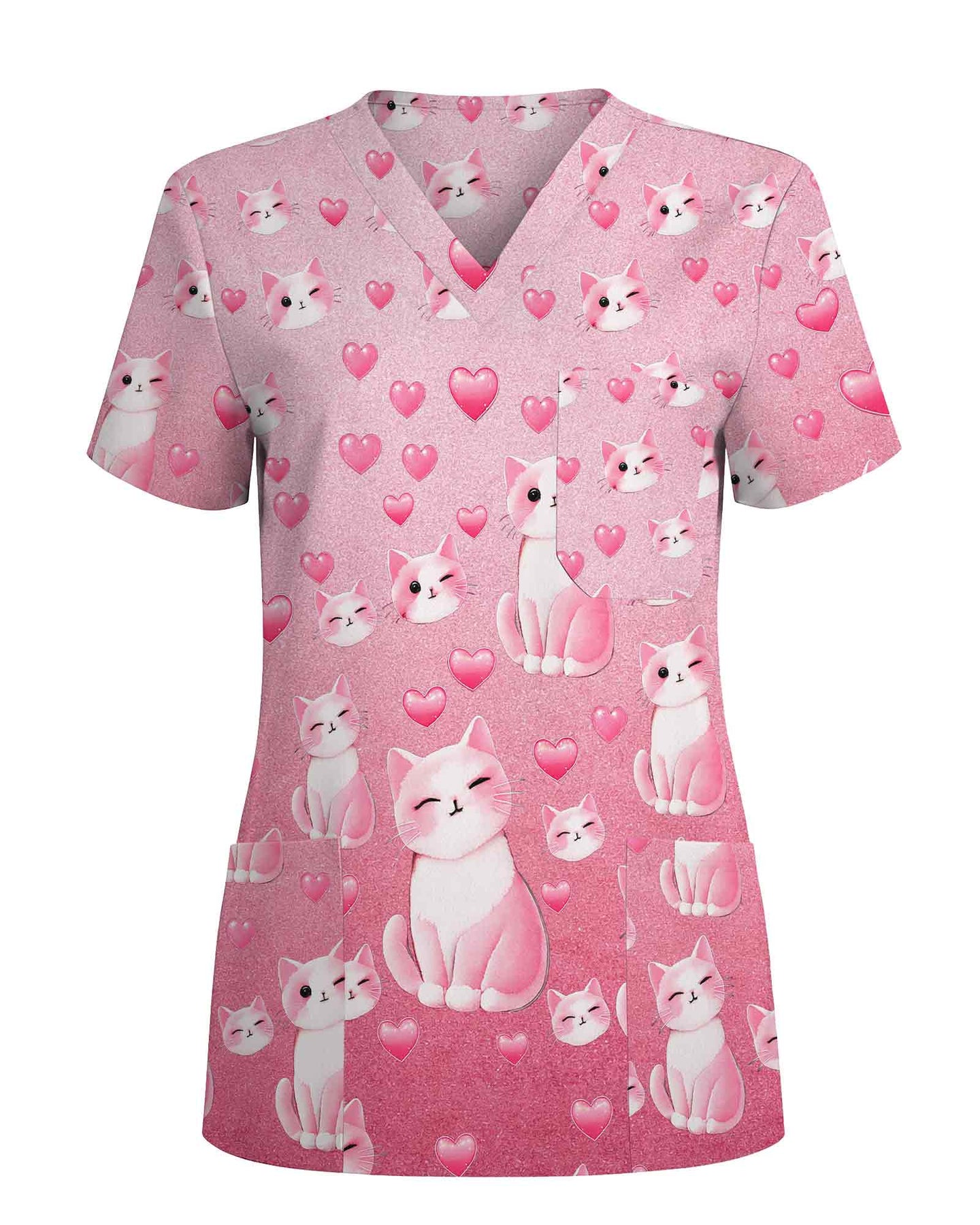 Cute Cats and Hearts Valentine Scrub Top