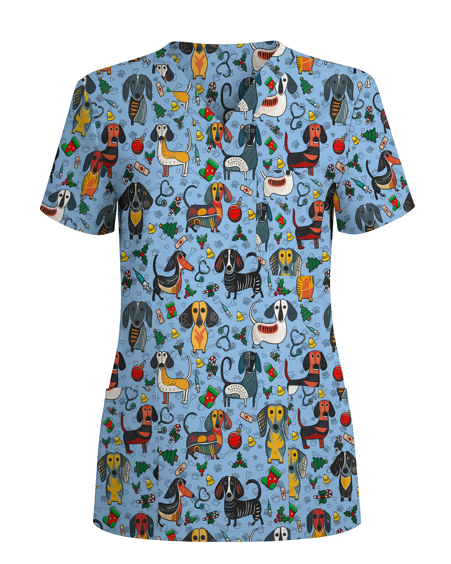 Dachshund Christmas Holiday Nursing Scrub Top