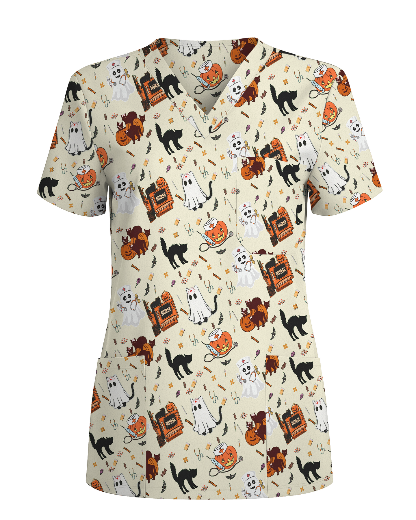 Cute Halloween Ghost Nurse Medical Scrub Top