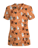 Creepy Cute Ghost Pumpkin Healthcare Scrub Top