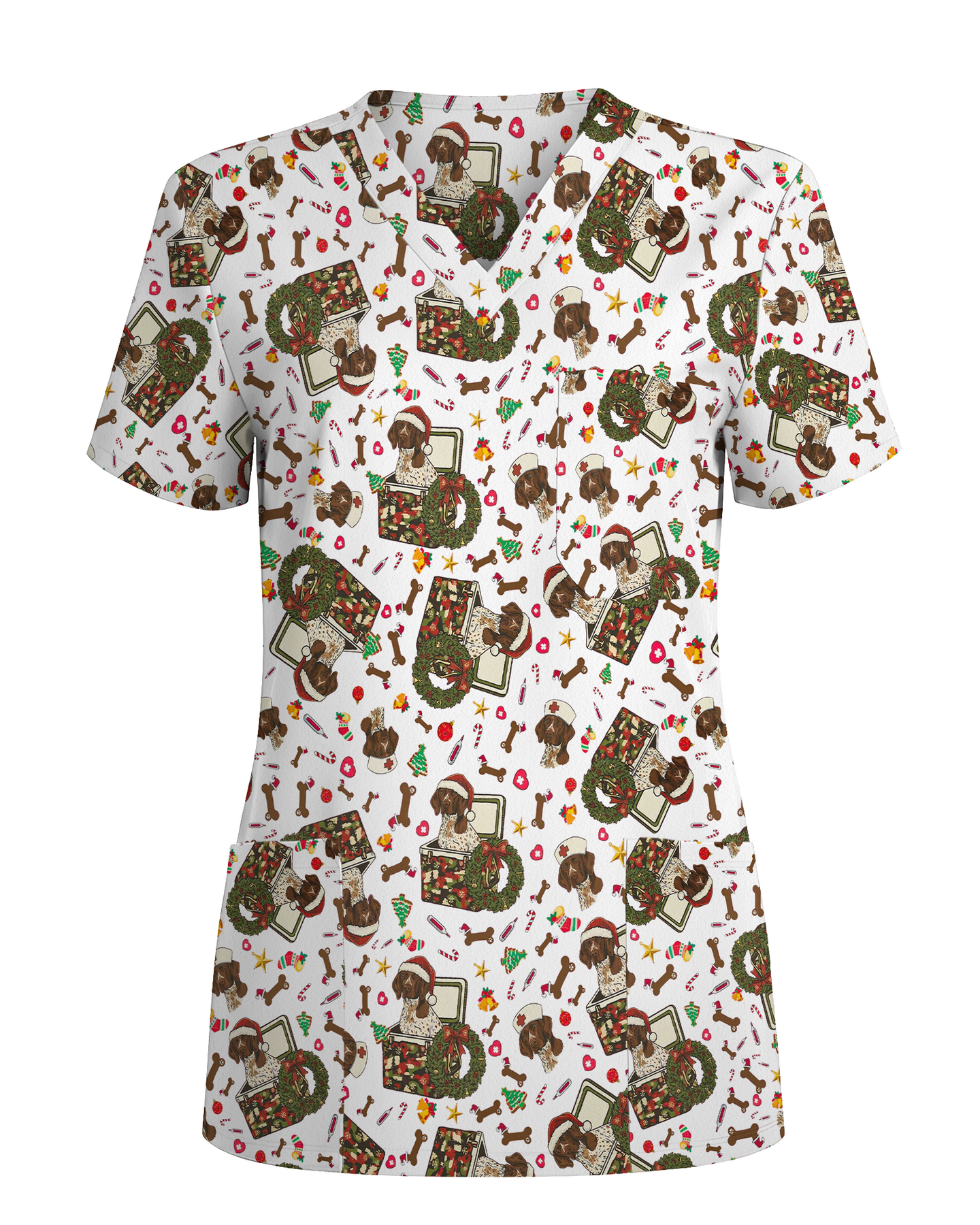 Cute Christmas Dog Medical Scrub Top