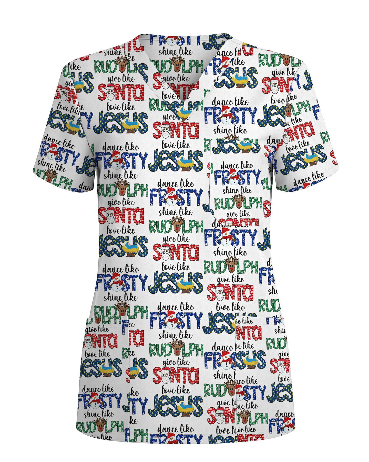 Festive Santa Rudolph Frosty Scrub Top