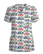 Festive Santa Rudolph Frosty Scrub Top