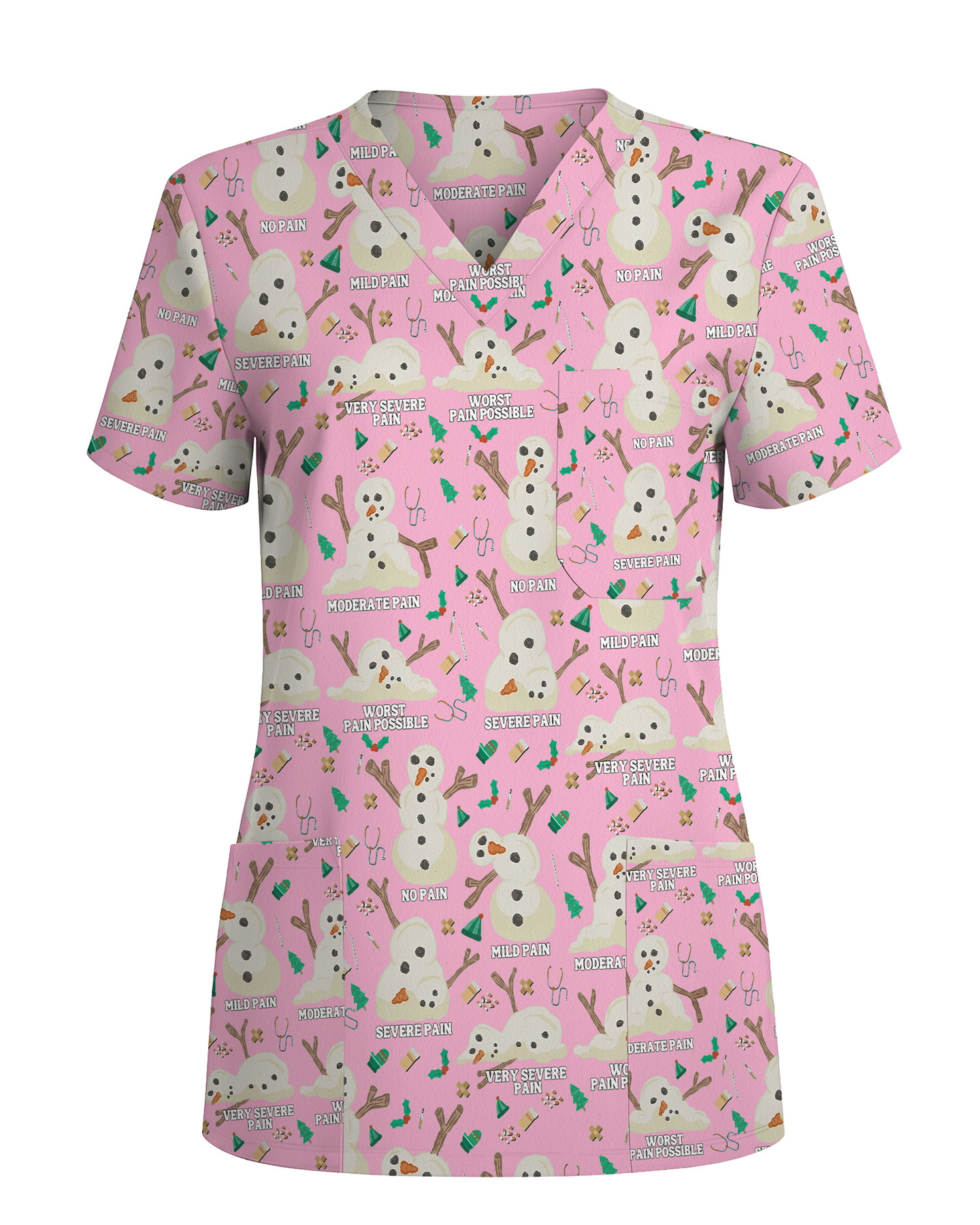 Funny Snowman Pain Scale Christmas Nursing Scrub Top