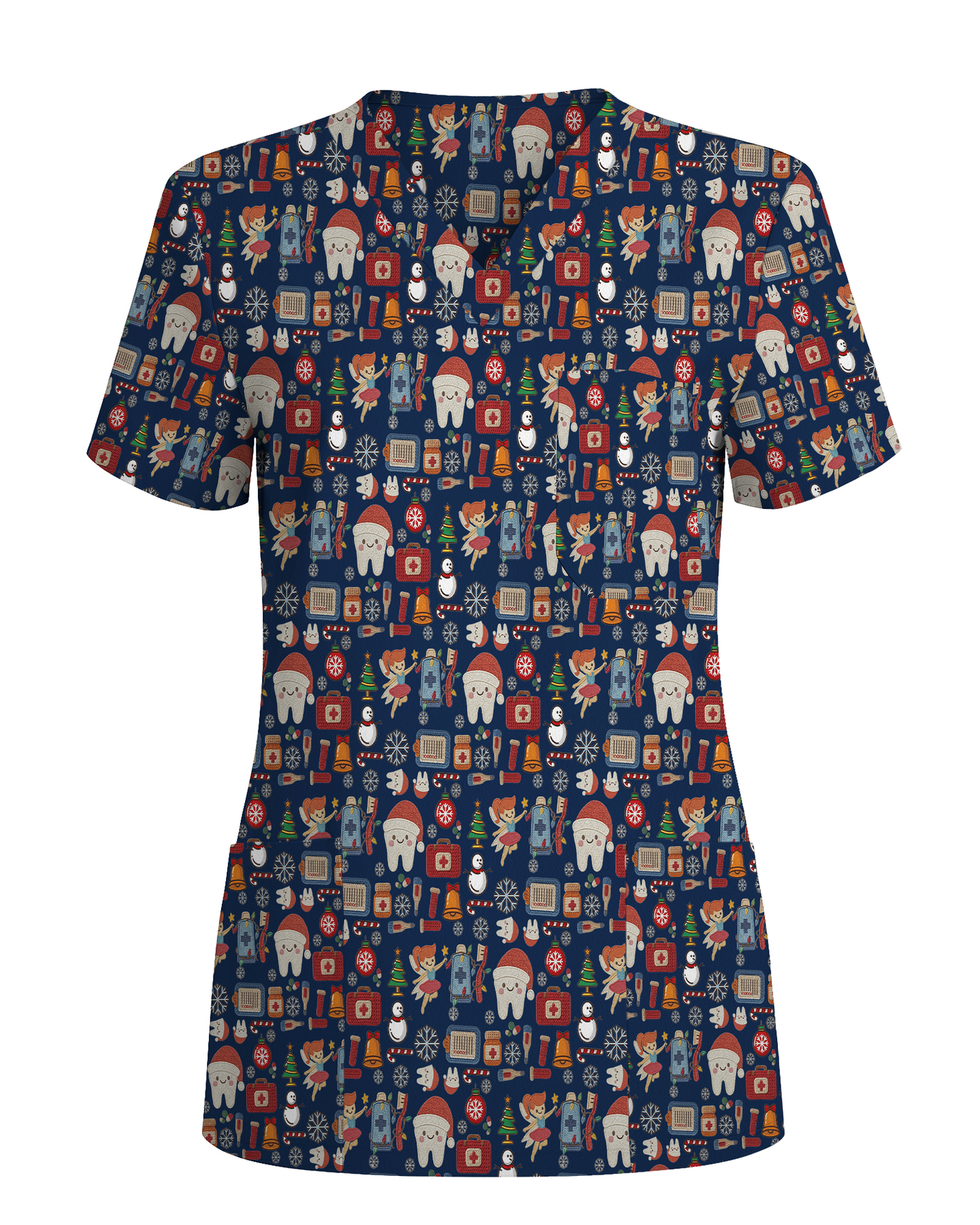 Cute Santa Teeth and Tooth Fairy Medical Scrub Top