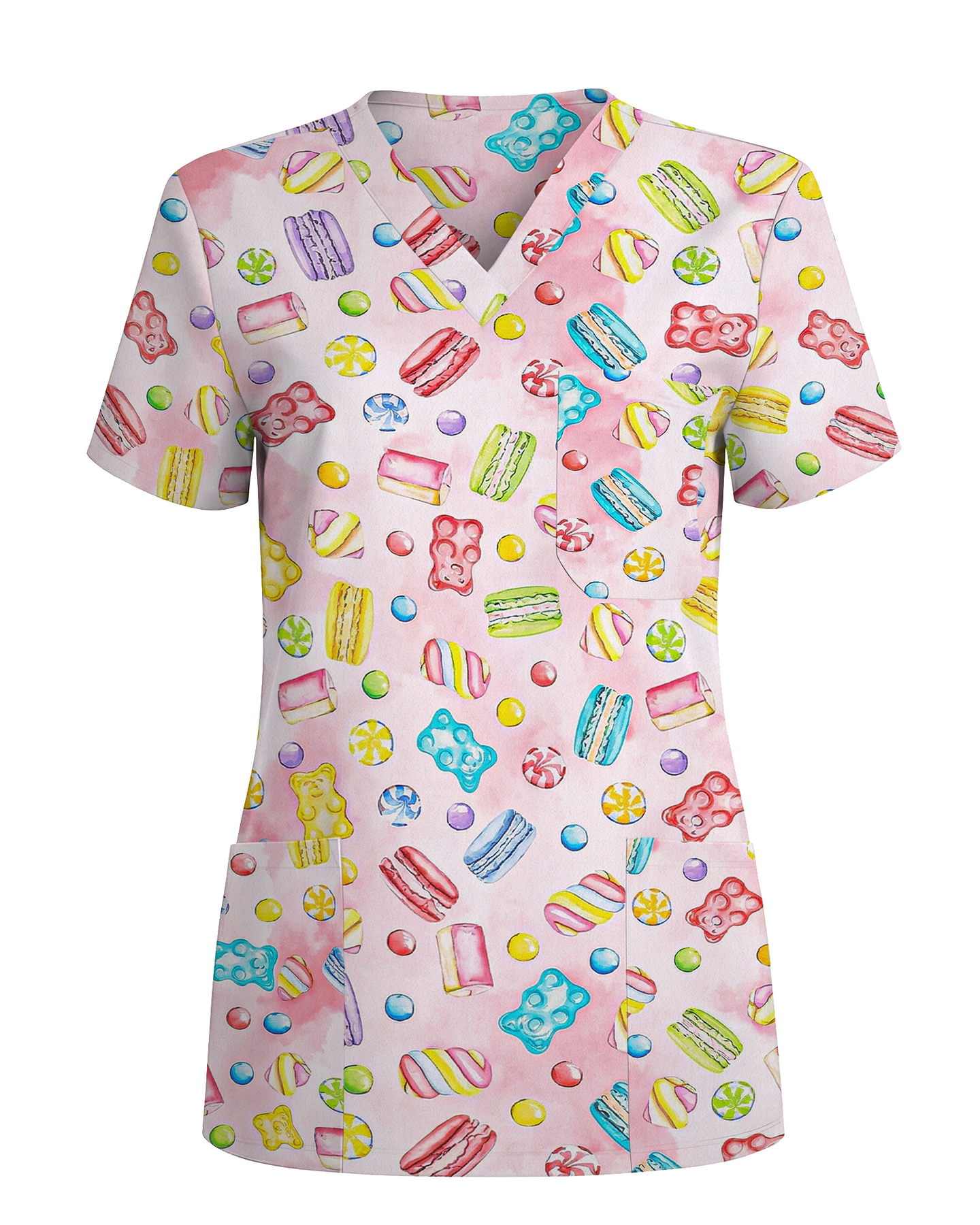 Sweet Pastel Candy Watercolor Nurse Scrub Top