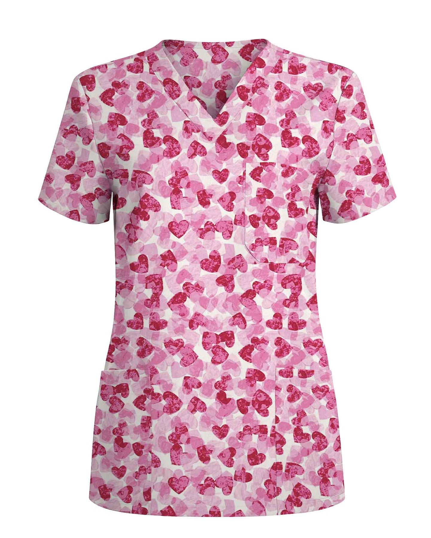 Watercolor Pink Hearts Valentine Scrub Top