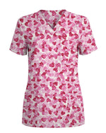 Watercolor Pink Hearts Valentine Scrub Top