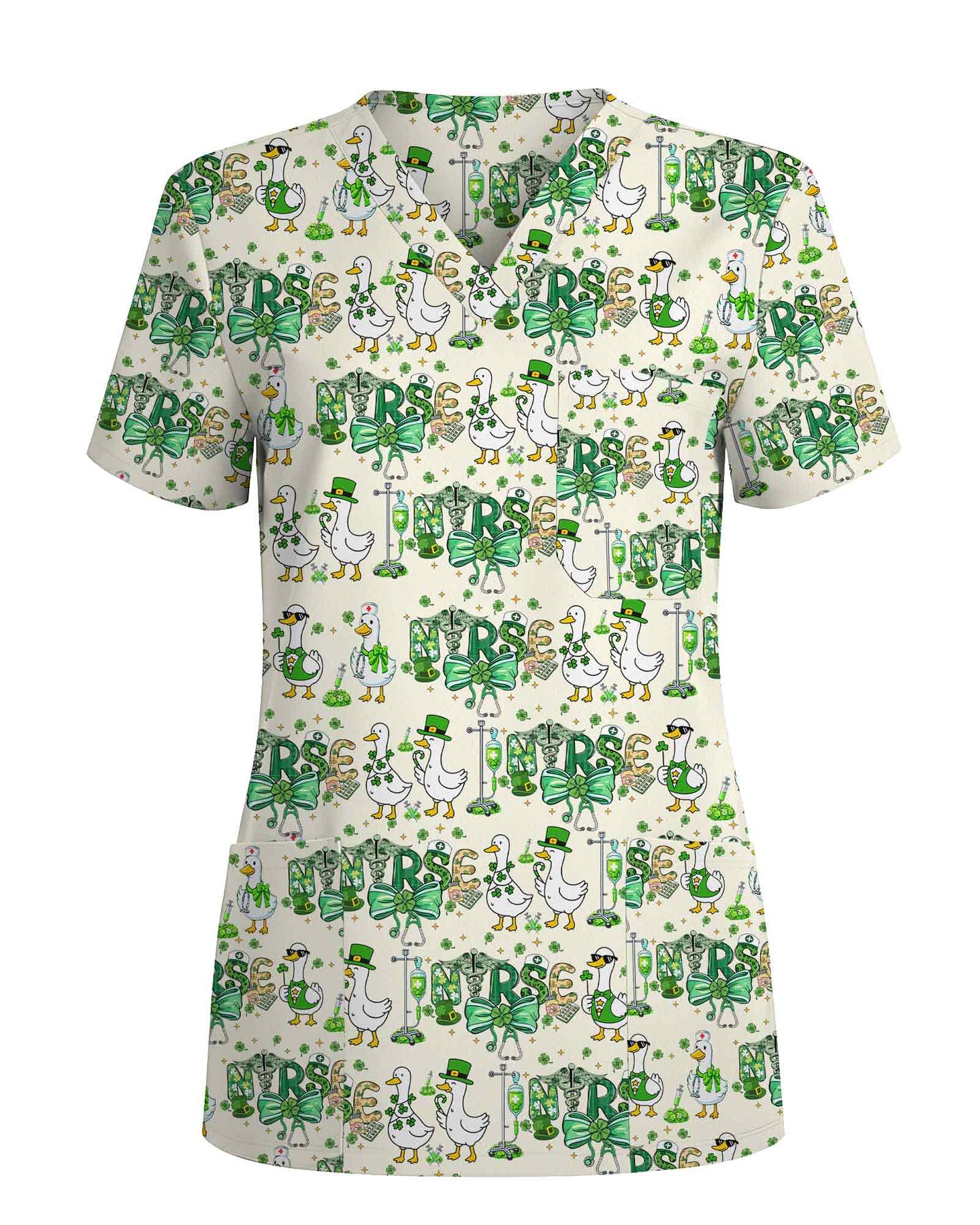 Lucky Goose Nurse Shamrock Scrub Top