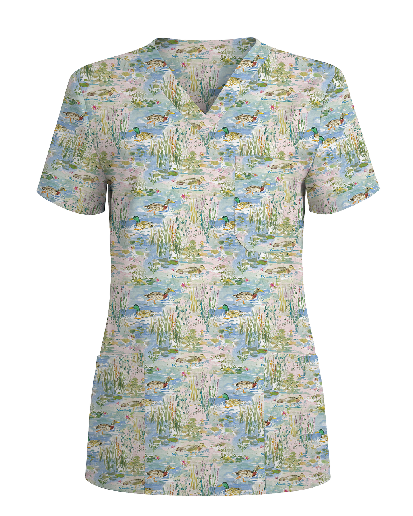 Watercolor Mallard Duck Pond Nurse Scrub Top
