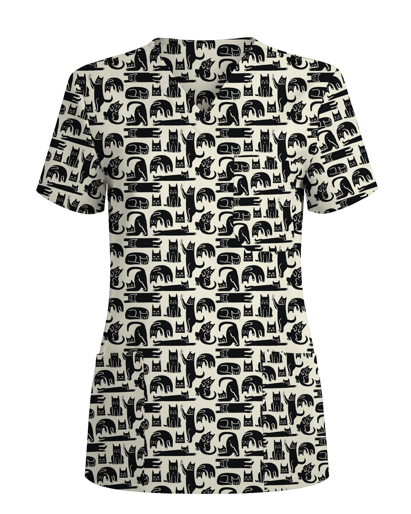 Playful Black Cats Cute Nurse Scrub Top