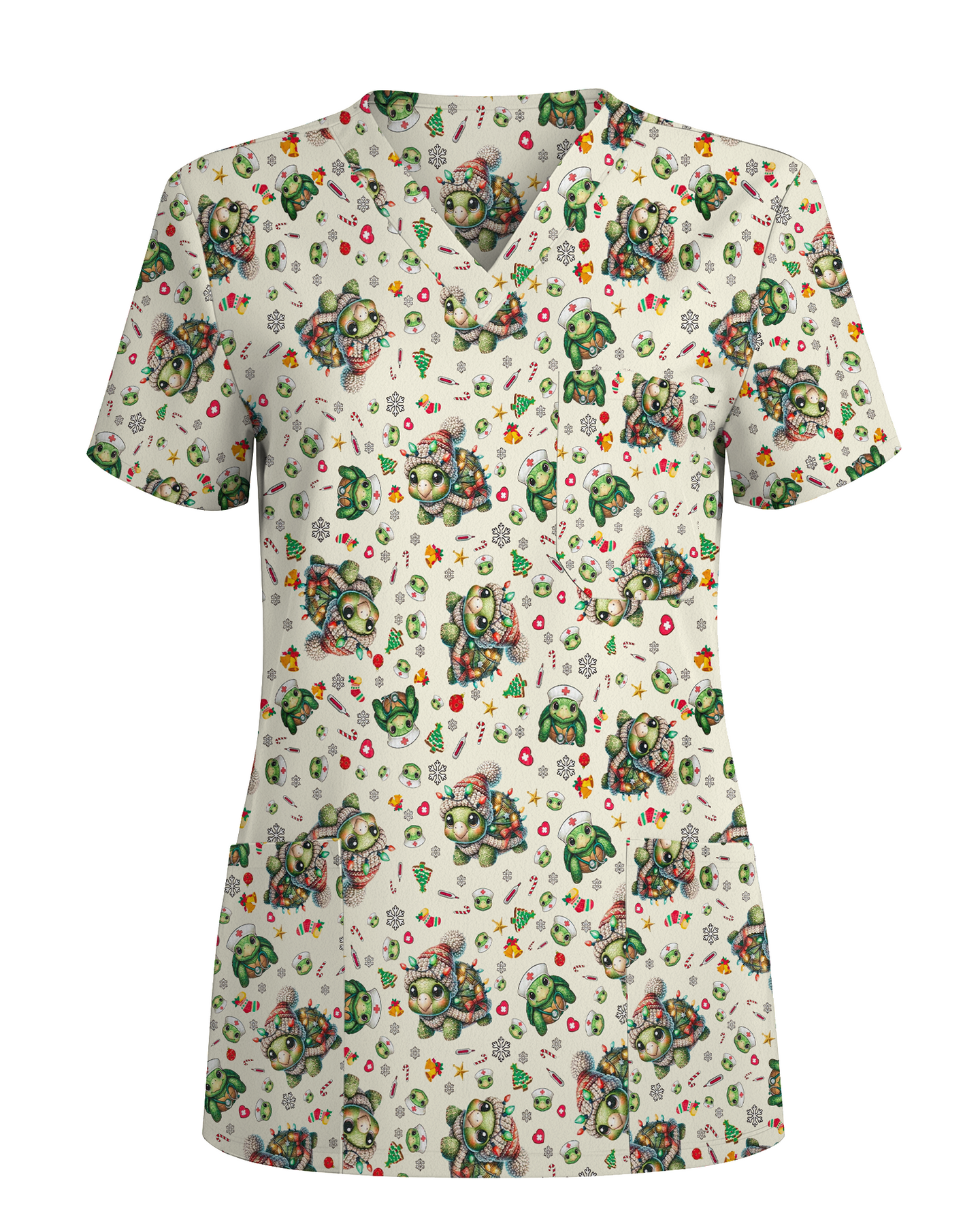 Cute Sea Turtle Nurse Christmas Scrub Top