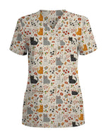 Cute Cartoon Cat Veterinary Medical Scrub Top